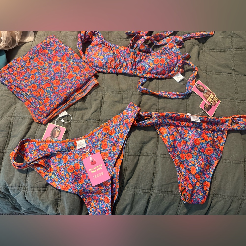 Strawberry Milk Mob Floral Bikini Set-all NWT! 2 different bottom styles w/cover